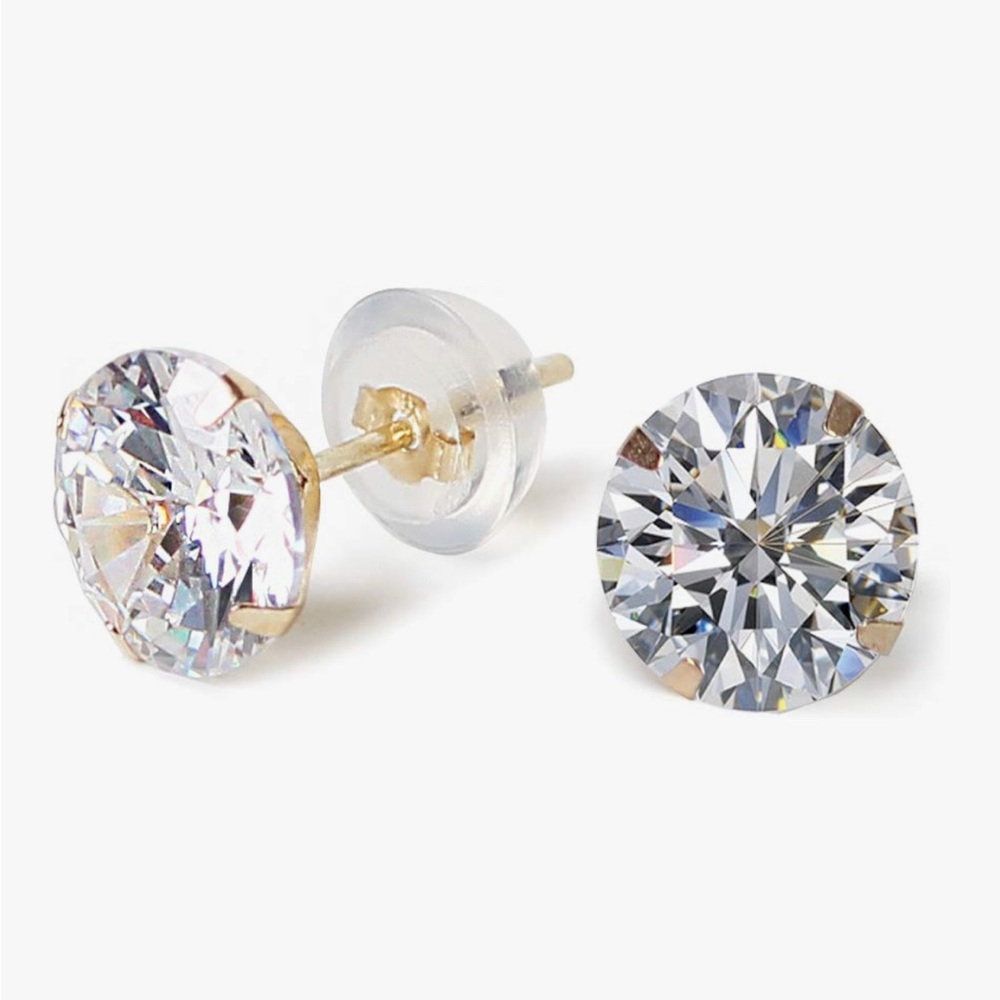 Clear Crystal Round Stud Earrings in Gold Setting
